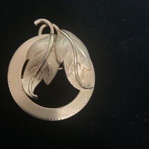 Monet Circular Gold-Toned Brooch with Leaves